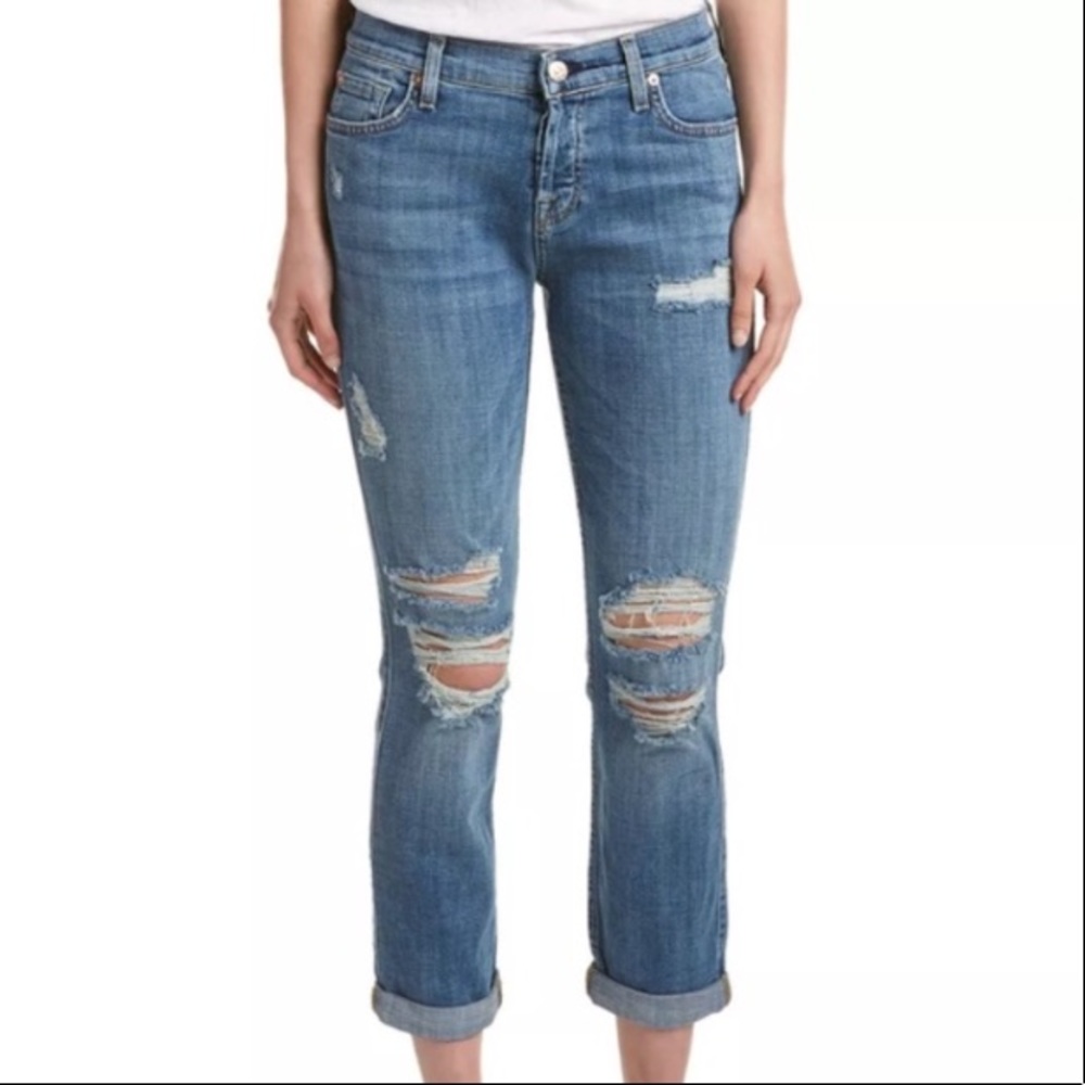 7 For All Mankind Ripped Boyfriend Jeans